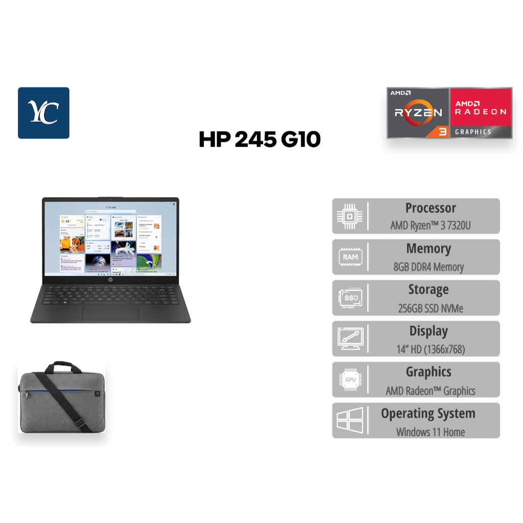HP 245 G10 RYZEN 3 7320 8GB 256GB W11 14.0