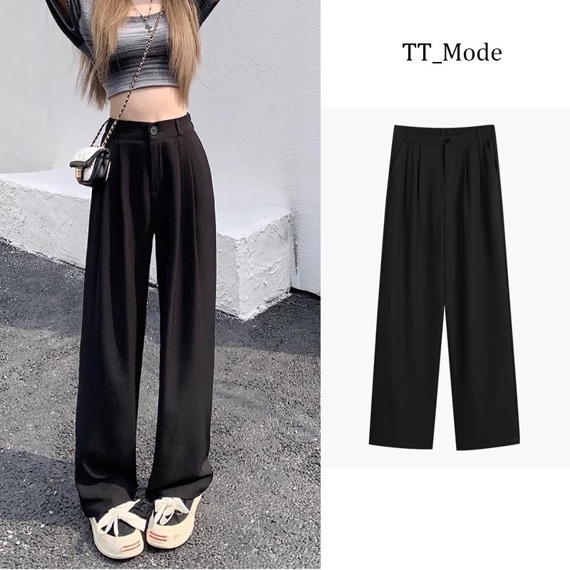 ✅COD korean import fashion loose highwaist celana hitam wanita kulot premium