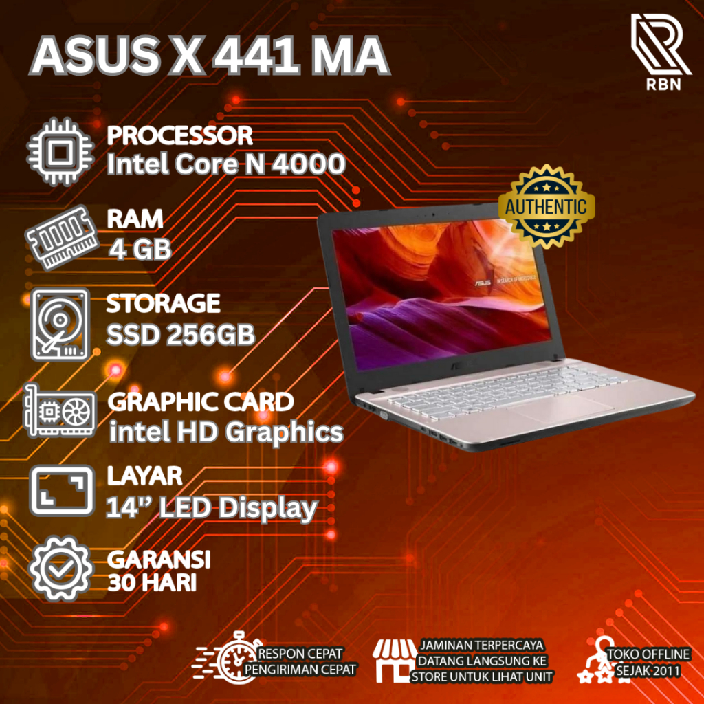 Laptop ASUS VivoBook X441MA X 441 MA Intel N4000 Celeron RAM 4 GB SSD 256 GB Second Original