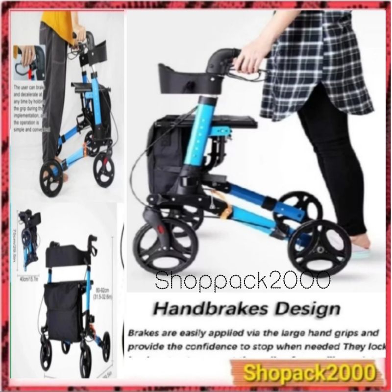 Alat Bantu Jalan Rollator Walker / Kursi Roda Lipat Lansia Premium