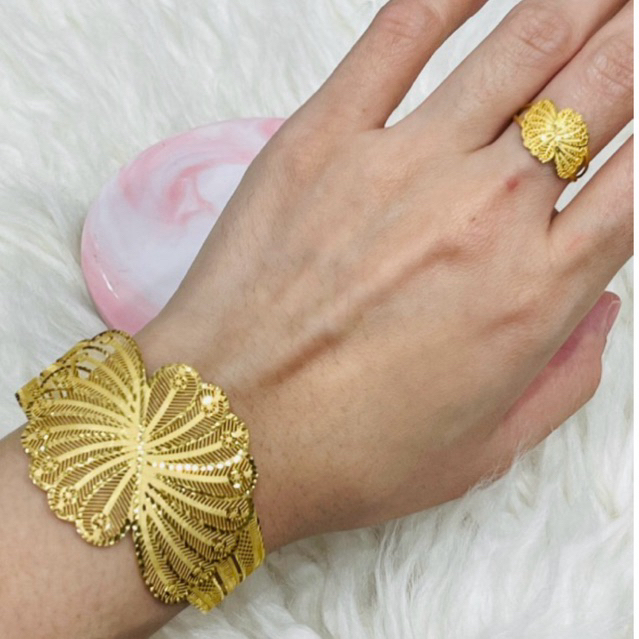 gelang plus cincin kerawang twist simple elegant emas asli kadar 700