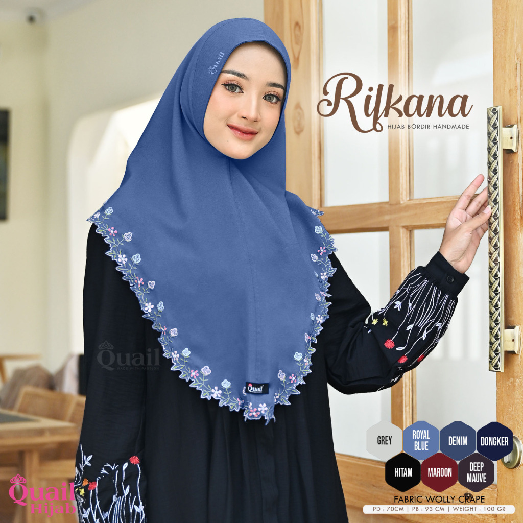 RIFKANA Simple hijab finishing bordir Quail HIjab bahan wollycrepe Ori Murah
