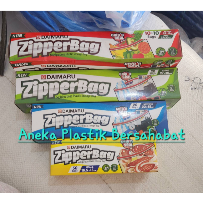 Daimaru plastik zipper bag ukuran 16.5x15 , 22x18 , 27x30 , plastik double klip , plastik klip foodg