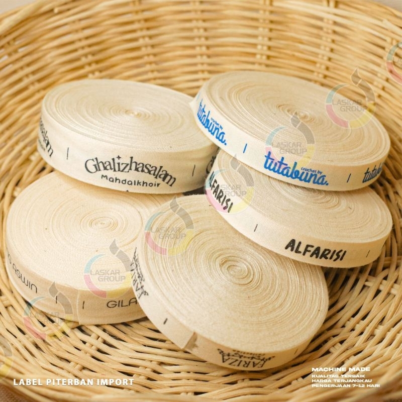 15 meter label katun piterband import piterband lembut label baju  celana  label nama  design custom