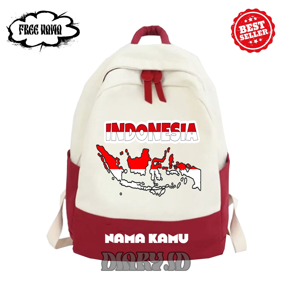 TAS RANSEL BACKPACK ANAK PETA INDONESIA BAHAN QUALITY FREE NAMA
