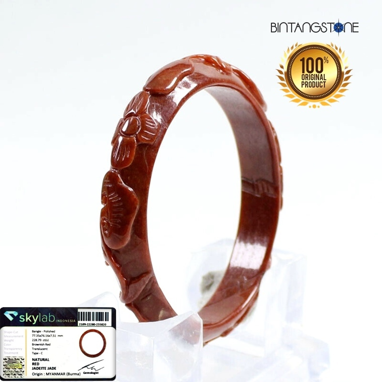 SALE Gelang Giok Merah Coklat Asli Burma Sertifikat Original 61 Cm Memo SKYLAB INDONESIA Red Brown J