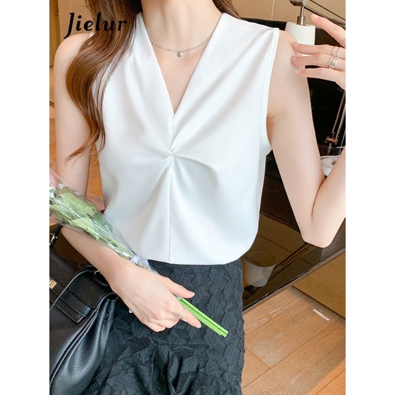 inner satin tanpa lengan sleeveless tank top satin tanktop satin blouse twisted satin jumbo kemeja s