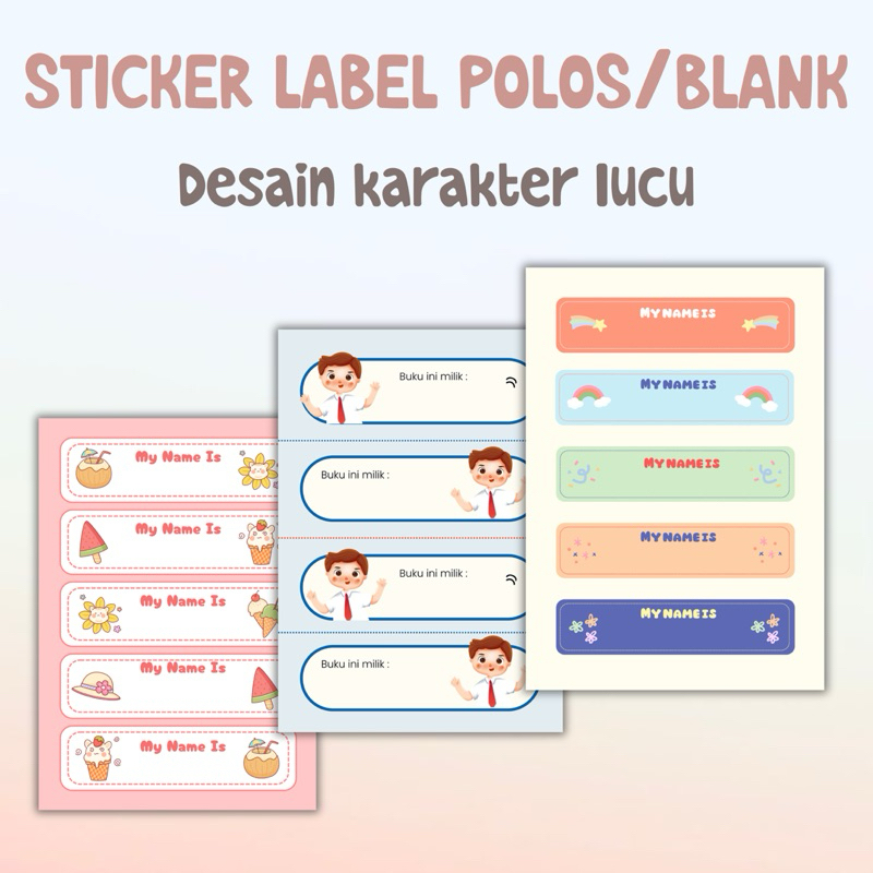 

STICKER LABEL NAMA BLACK/ POLOS KARAKTER LUCU