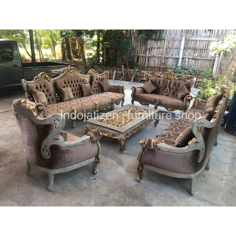 Kursi Sofa Inul Jumbo 4421 Kayu Jati Bludru