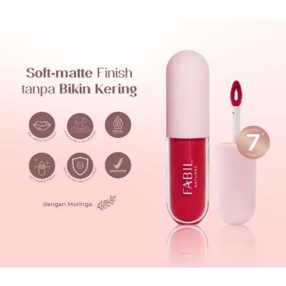 Fabil Lip Matte with Moringa & Vit E - Soft Matte Finish dan Wudhu Friendly