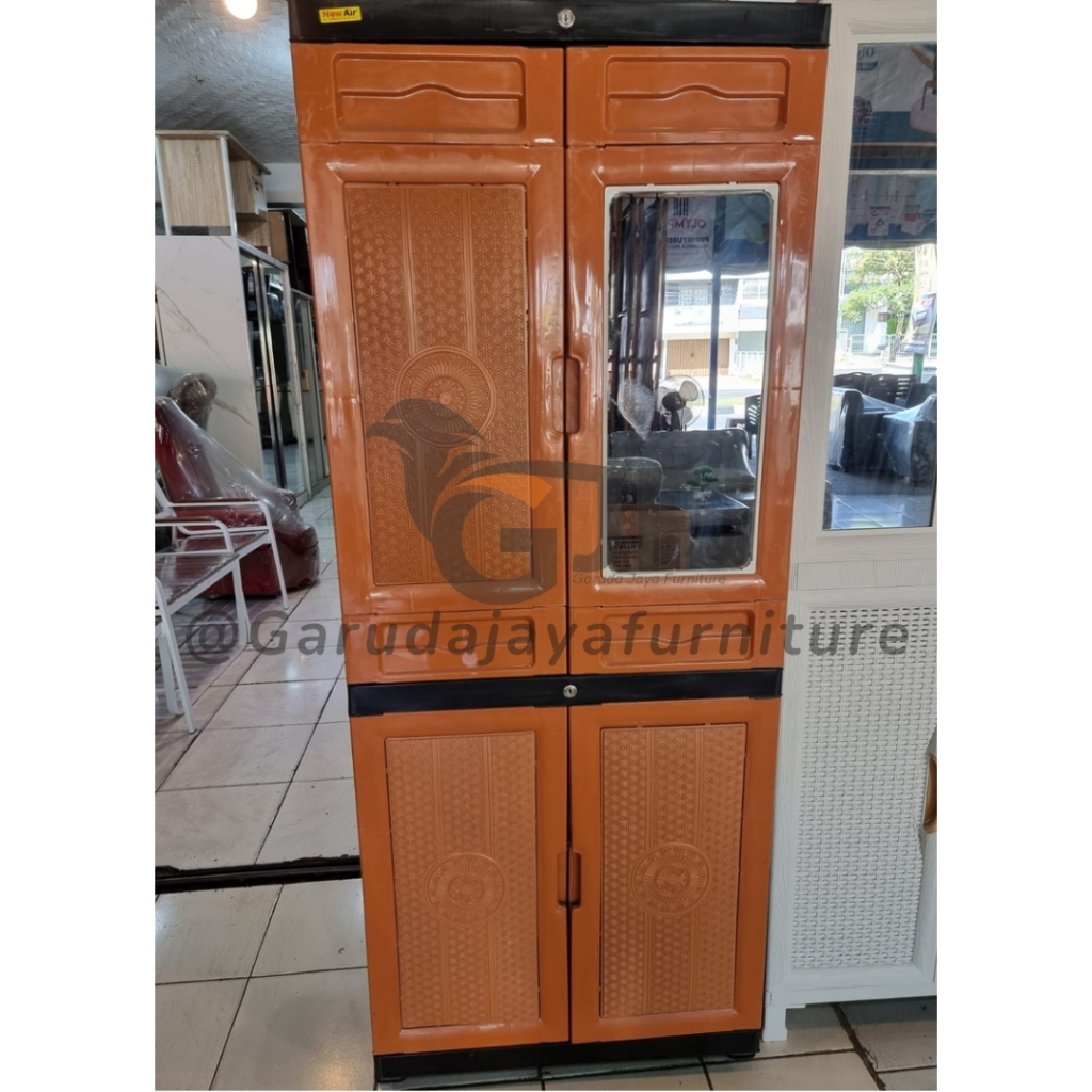 LEMARI PAKAIAN PLASTIK 2 PINTU DENGAN CERMIN DAN GANTUNGAN UKURAN BESAR NEW AIR