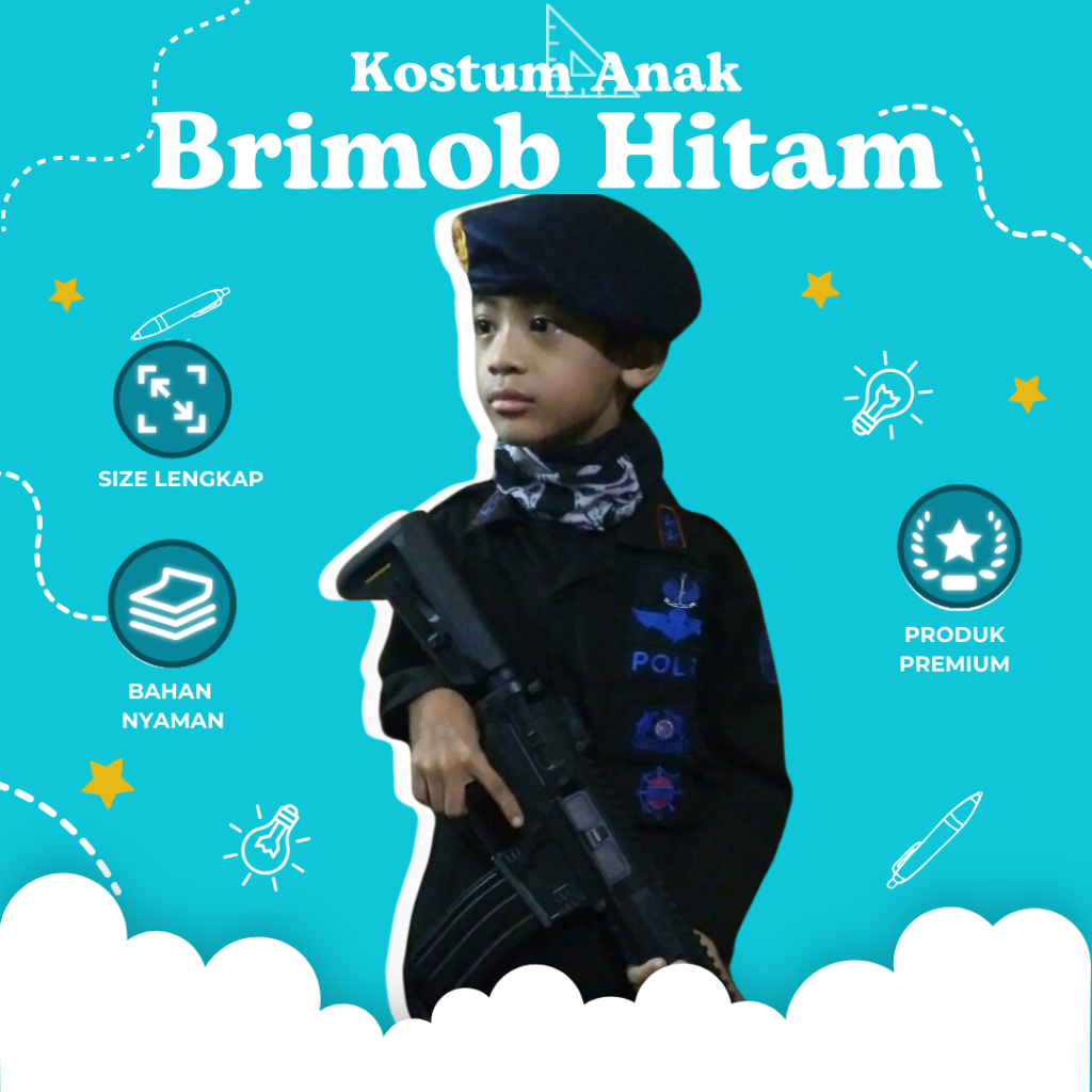 COSTUME IDEAS - BAJU BRIMOB HITAM POLISI BONUS MAINAN  BAJU PROFESI ANAK KOSTUM ANAK