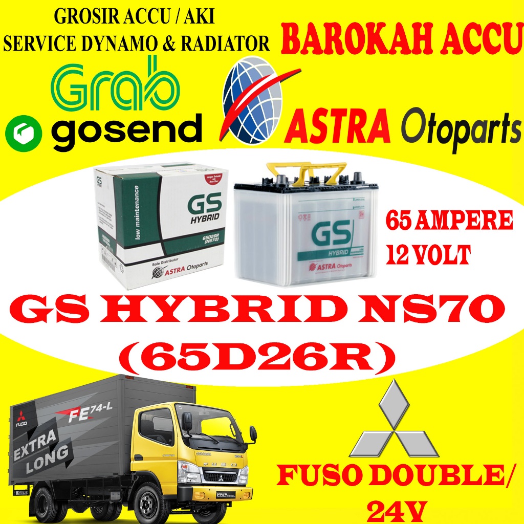 AKI MOBIL MITSUBISHI FUSO GS HYBRID NS70 / 65D26R , 65 AH ASTRA OTOPARTS