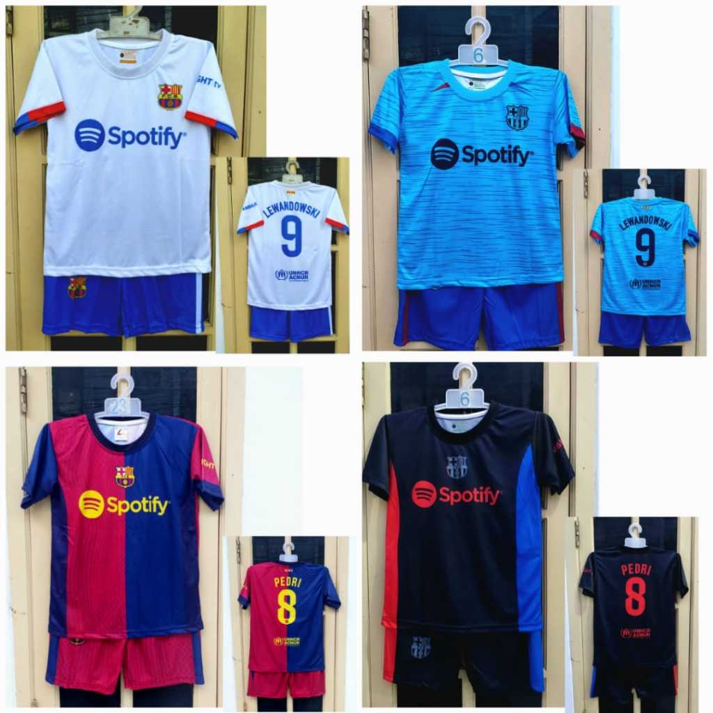 setelan baju bola barcelona anak/jersey barcelona home/jersey barcelona away/jersey lewandoski/baju 