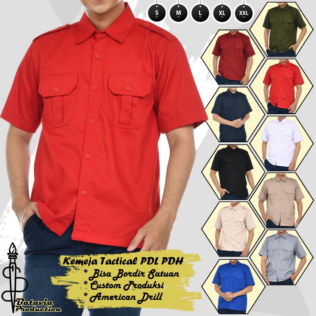 Baju Kemeja Tactical PDL PDH Lengan Pendek Workshirt Terbaru Pria Wanita - American Drill Premium - 