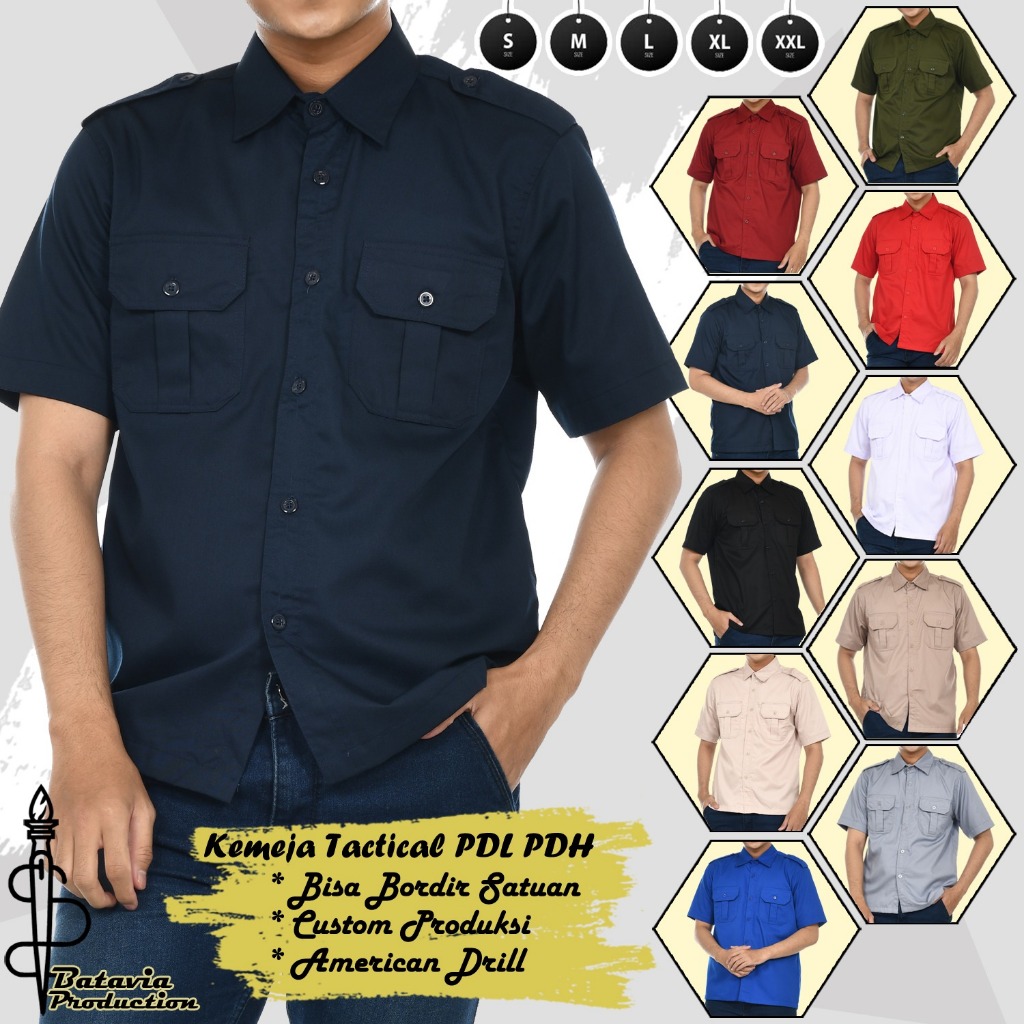 Baju Kemeja Tactical PDL PDH Lengan Pendek Workshirt Terbaru Pria Wanita - American Drill Premium - 