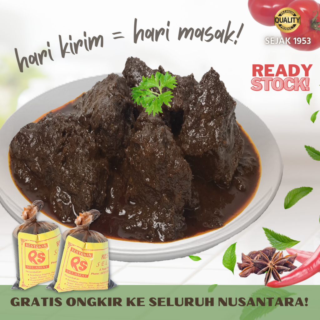 

Paket Berdua Rendang Daging Selamat Kayu Bakar Asli Padang Makanan Lauk Instan Siap Saji