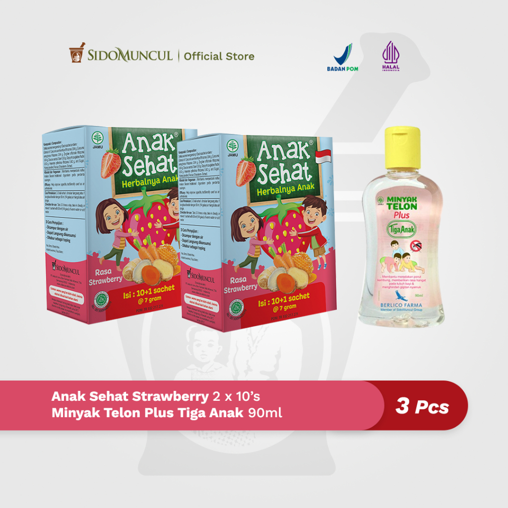 Anak Sehat Strawberry 2x11's + Minyak Telon Plus Tiga Anak 90mL