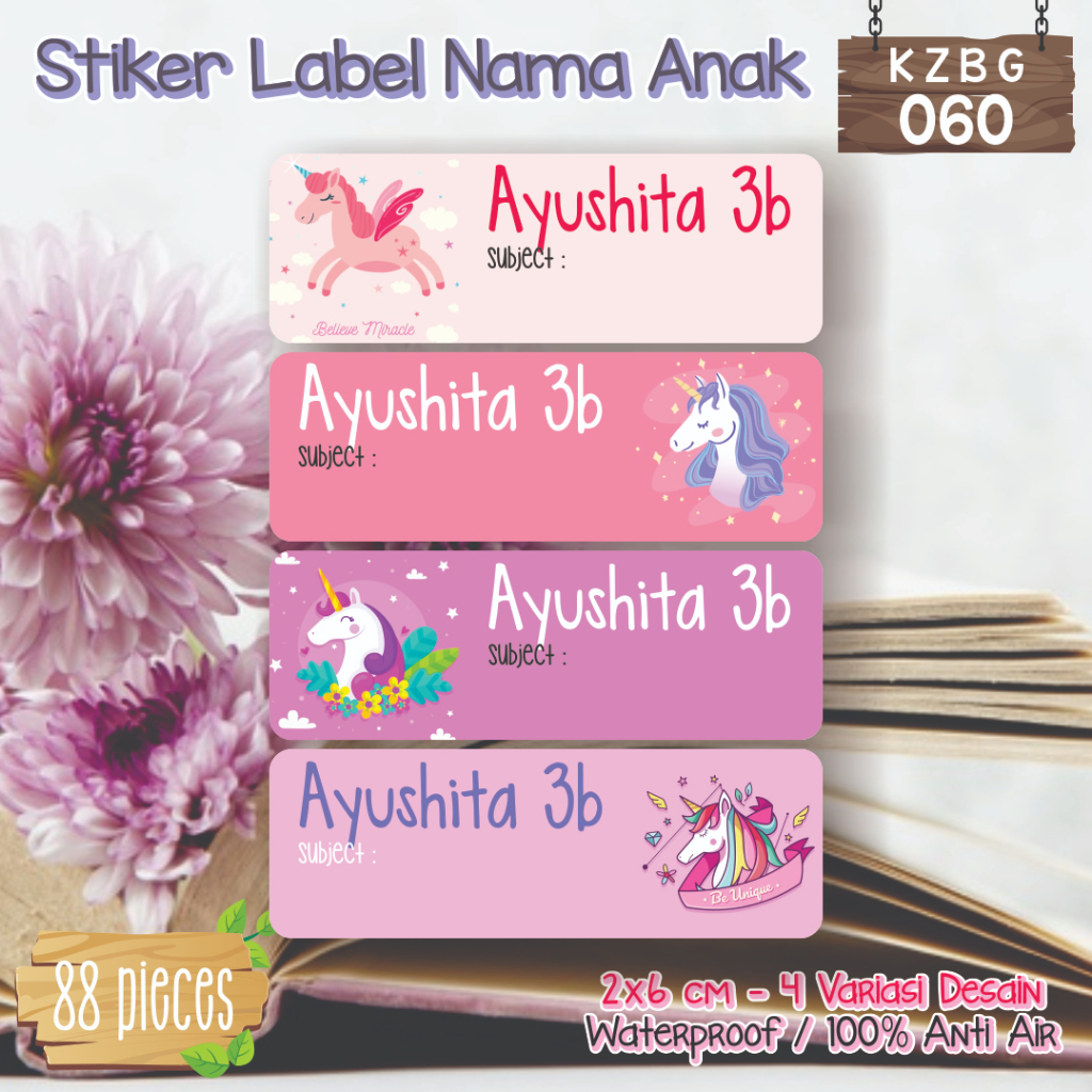

sticker label nama perempuan kuda poniwaterproof KZBG 060