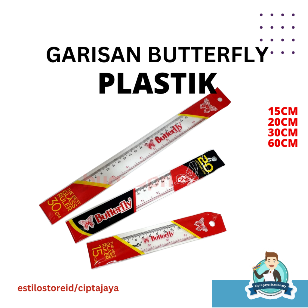 

GARISAN PLASTIK 15CM 20CM 30CM 60CM BUTTERFLY / PENGGARIS PLASTIK
