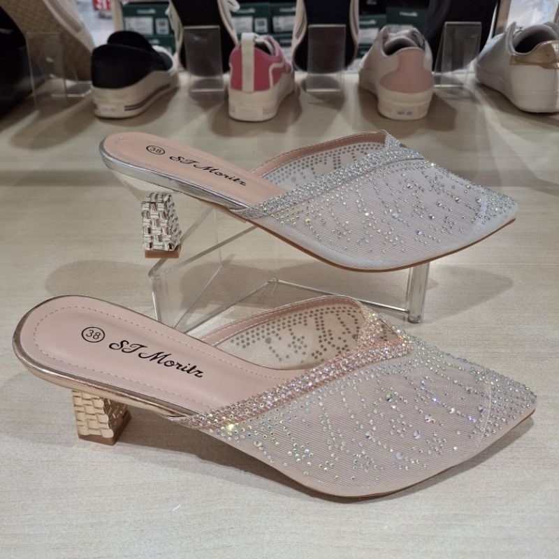 ST MORITZ NEW SEPATU SELOP HEELS HAK 6CM PESTA WANITA MOTIF BLING2 RINGAN EMPUK & ORI SIZE 36-40