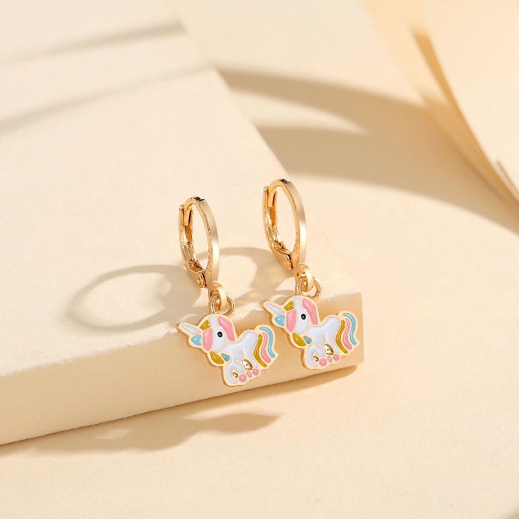 LM534【COD】 Lucu Unicorn Anting Anak Titanium Lapis Emas Perhiasan Imitasi Anting Anti Luntur
