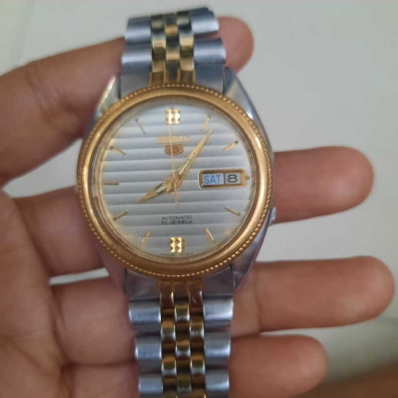 jam tangan seiko5 7009 kombinasi gold