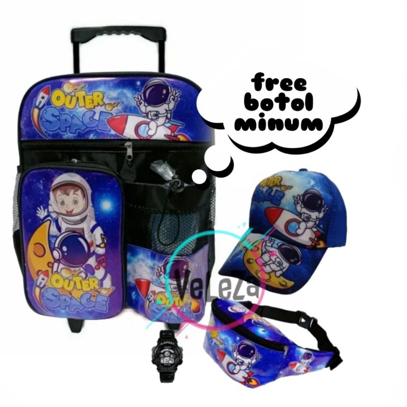 Tas ransel troli anak karakter astronot tas sekolah anak TK SD tas troli anak tas anak