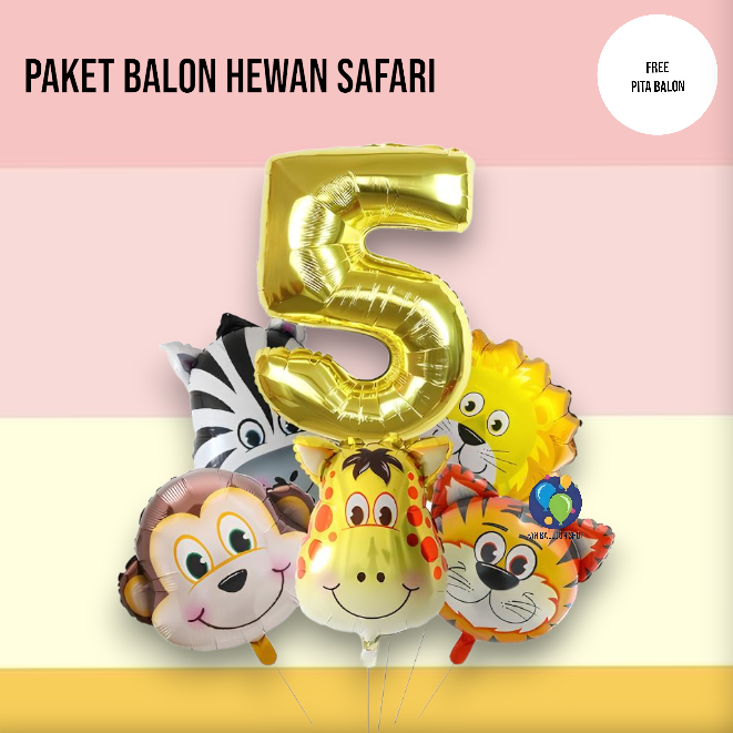 Paket Balon Hewan Safari Angka /.Set Dekorasi Ulang Tahun Anak