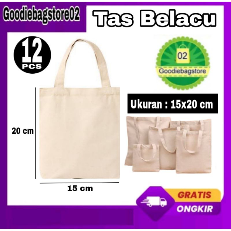 

1 Lusin Tote Bag Belacu Ukuran 15x20 cm Souvenir,Seminar,Goodiebag,Ultah,Belanja,Polos