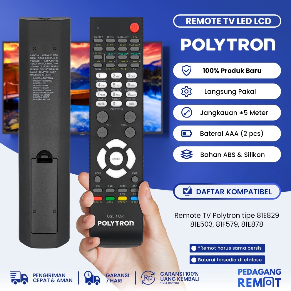 TERBAIK Remot Remote TV Polytron LCD LED Cinemax Bazzoke Xcel