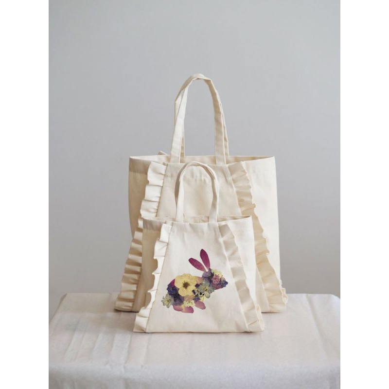 Tas Ruffler Eco Print motif kelinci