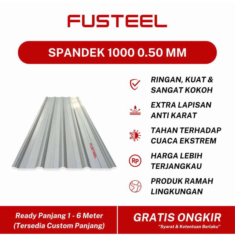 FUSTEEL Spandek 0.50 mm Tipe 1000 Atap Dinding Baja Ringan Galvalum