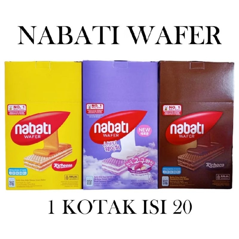 

PROMO 1KOTAK WAFER NABATI ISI 20 PCS || 3 VARIAN RASA RICHEESE WAFER NABATI COKELAT,KEJU,DAN GOGUMA