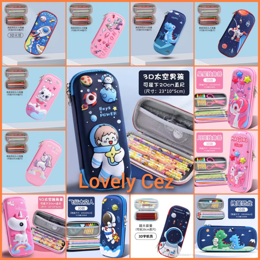 

AYO BELI Pencil Case 3D Timbul Karakter kucing Lucu Dino Unicorn Kotak Pensil 3D Timbul