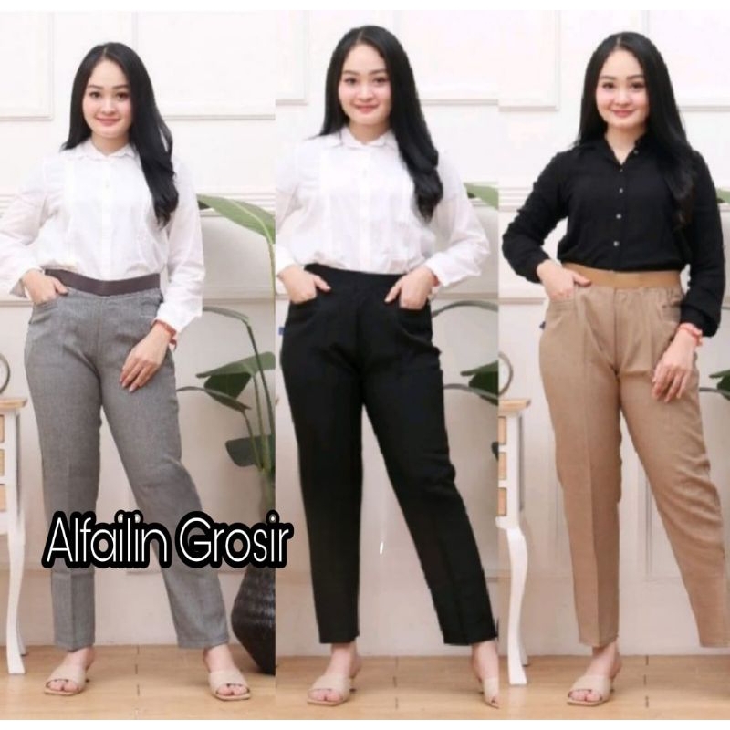 CELANA KERJA PINGGANG KARET PREMIUM/CELANA KERJA WANITA PINGGANG KARET FULL