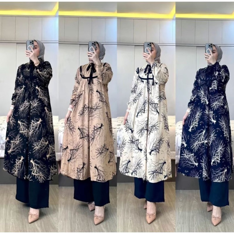 Setelan Tunik Wanita Terbaru Leher Tali  // Nagita Set Tunik