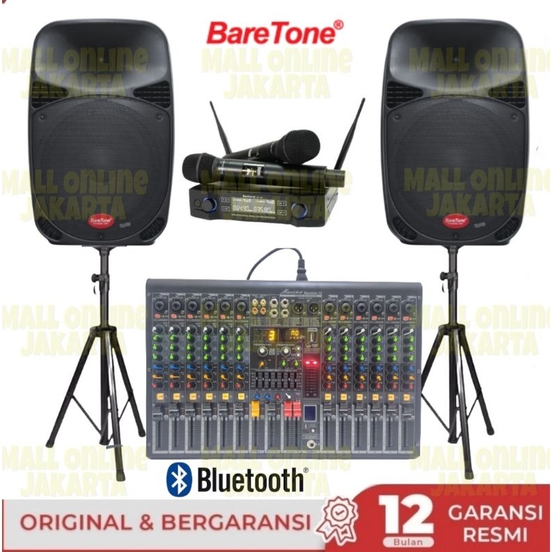 Paket speaker aktif Baretone 15 inch set sound system 12 channel
