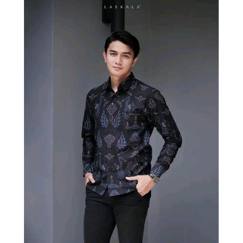 kemeja batik pria lengan panjang warna hitam baju batik premium
