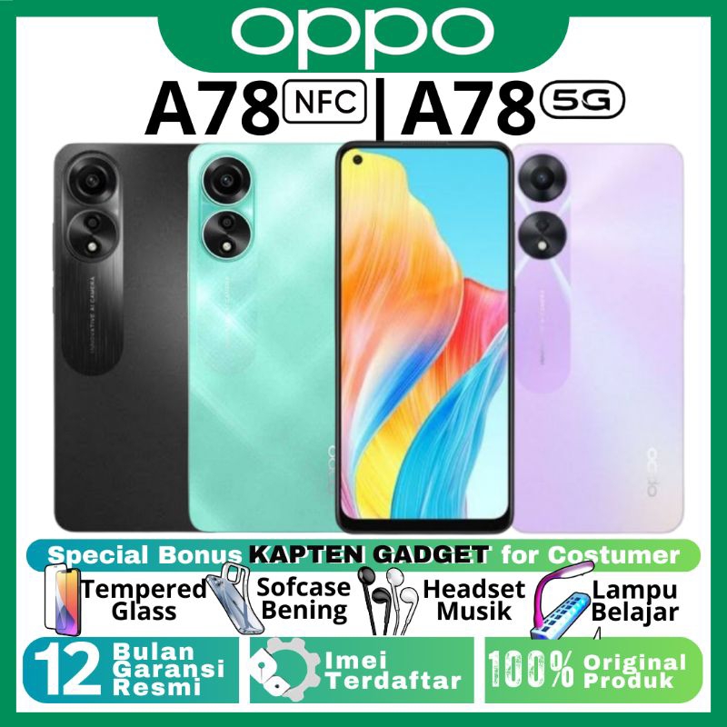 HP OPPO A78 5G | A78 4G 8/128GB 8/256GB RAM UPTO 16GB 100% BARU ORIGINAL GARANSI RESMI
