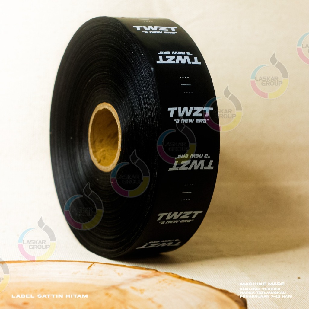label satin, satin hitam, label baju, label hijab, satin baju