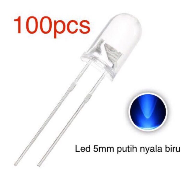 Lampu LED 5mm putih nyala biru (100 pcs)