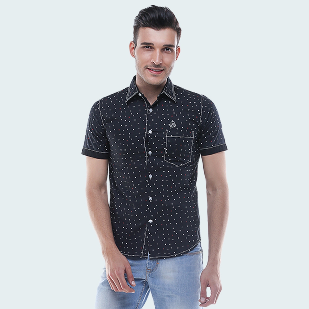 Johnwin - Kemeja Casual - Kemeja Pria - Polkadot - Hitam - Slim Fit - ASH.670.G880.587.C