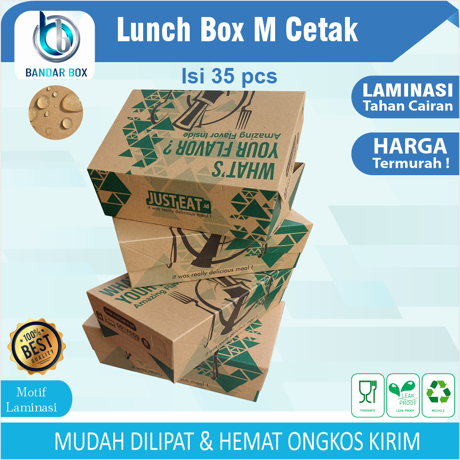 LUNCH BOX M / L MOTIF 35 PCS DUS MAKNANA CUSTOM KOTAK NASI AYAM GORENG BAKAR NASI KUNING NASI UDUK M