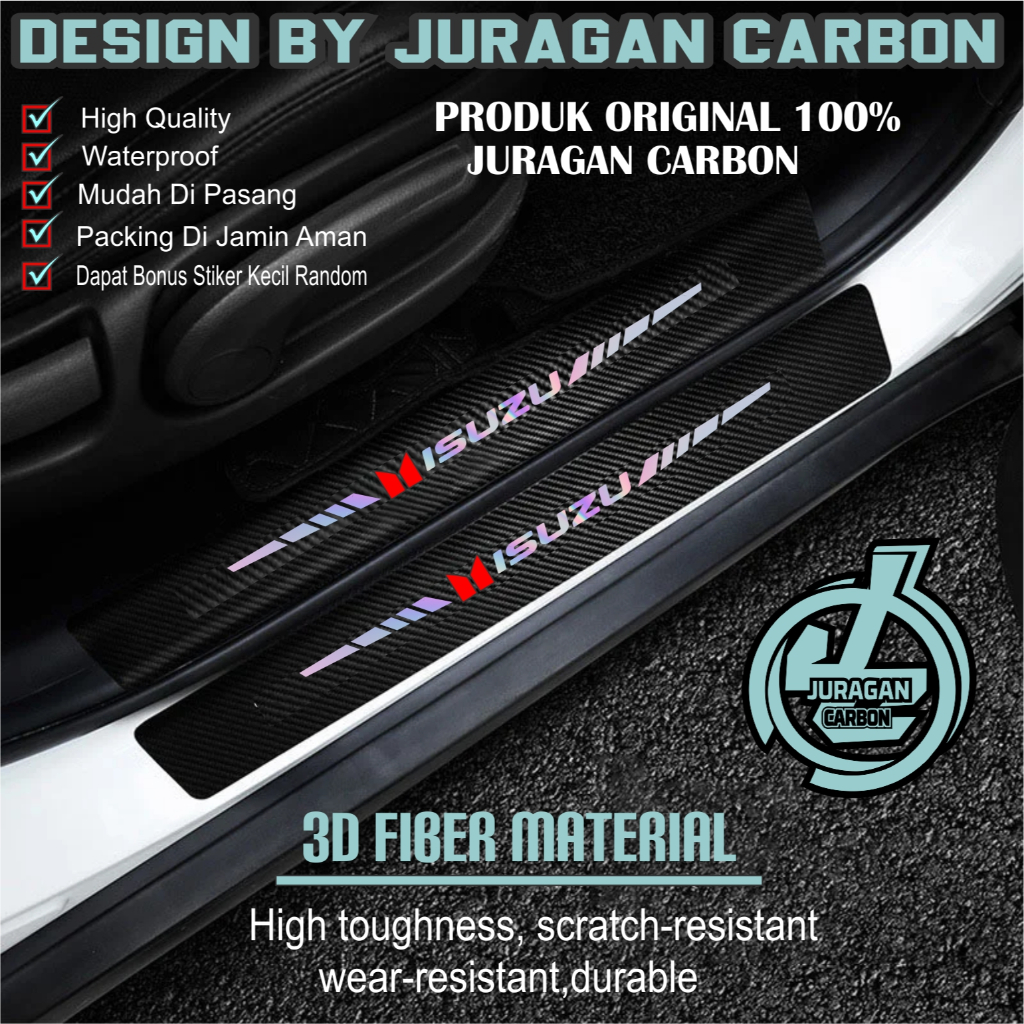 Stiker Door Sill Plate Guard Pelindung Pijakan Pintu Mobil isuzu panther Sticker Carbon Fiber 3D