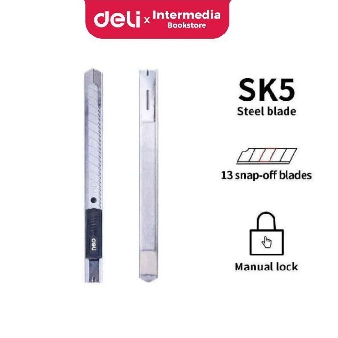 

Deli 2058 Cutter pisau baja SK5 mudah untuk memotong sistem kunci manual untuk penggunaan yang aman