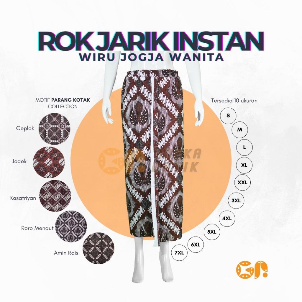 Rok Jarik Wiru Jogja Wanita Dewasa Rok Instan Pakaian Adat Jawa Batik Motif Lereng Kotak