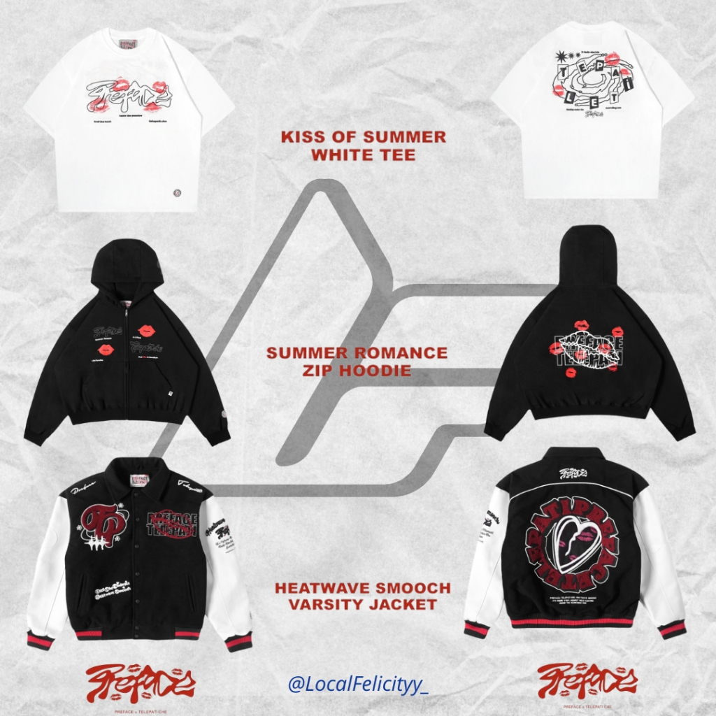 [100% ORI NO KW] COLLABORATION PREFACE X TELEPATI.CHE KISS OF SUMMER WHITE TEE // HEATWAVE SMOOCH VA