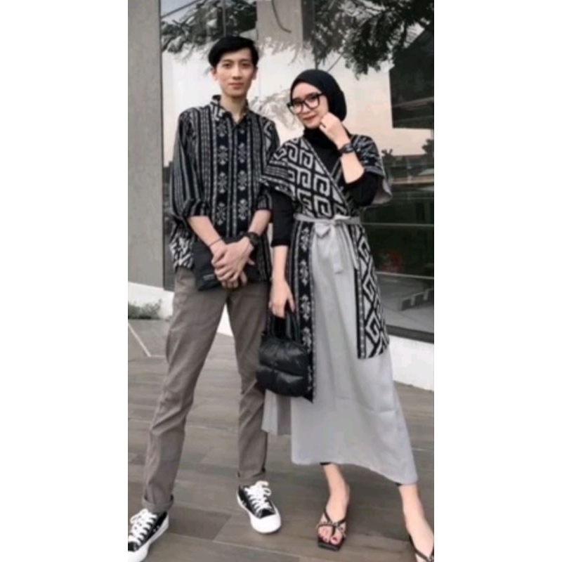 Baju Tenun Couple Set Dress Naomy - Set Couple Kondangan - Tenun Jepara Setelan Cantik Pesta Couple 