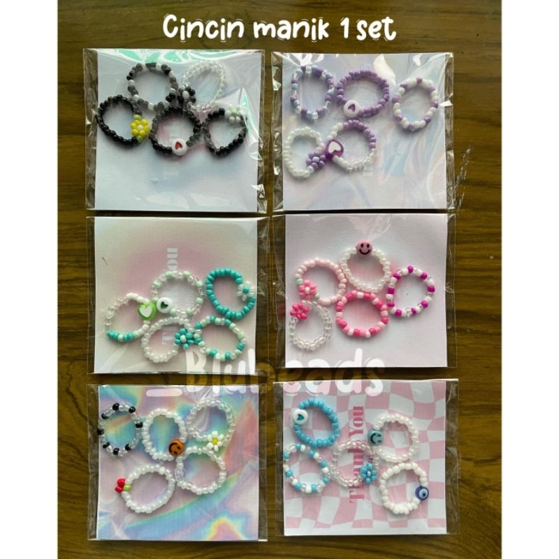 CINCIN MANIK Korea 1set ( isi 5 ) cincin manik Aesthetic Korea | cincin manik 1 set murah